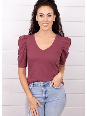 Nation LTD Emily Women's V-Neck Puff Sleeve Top Small